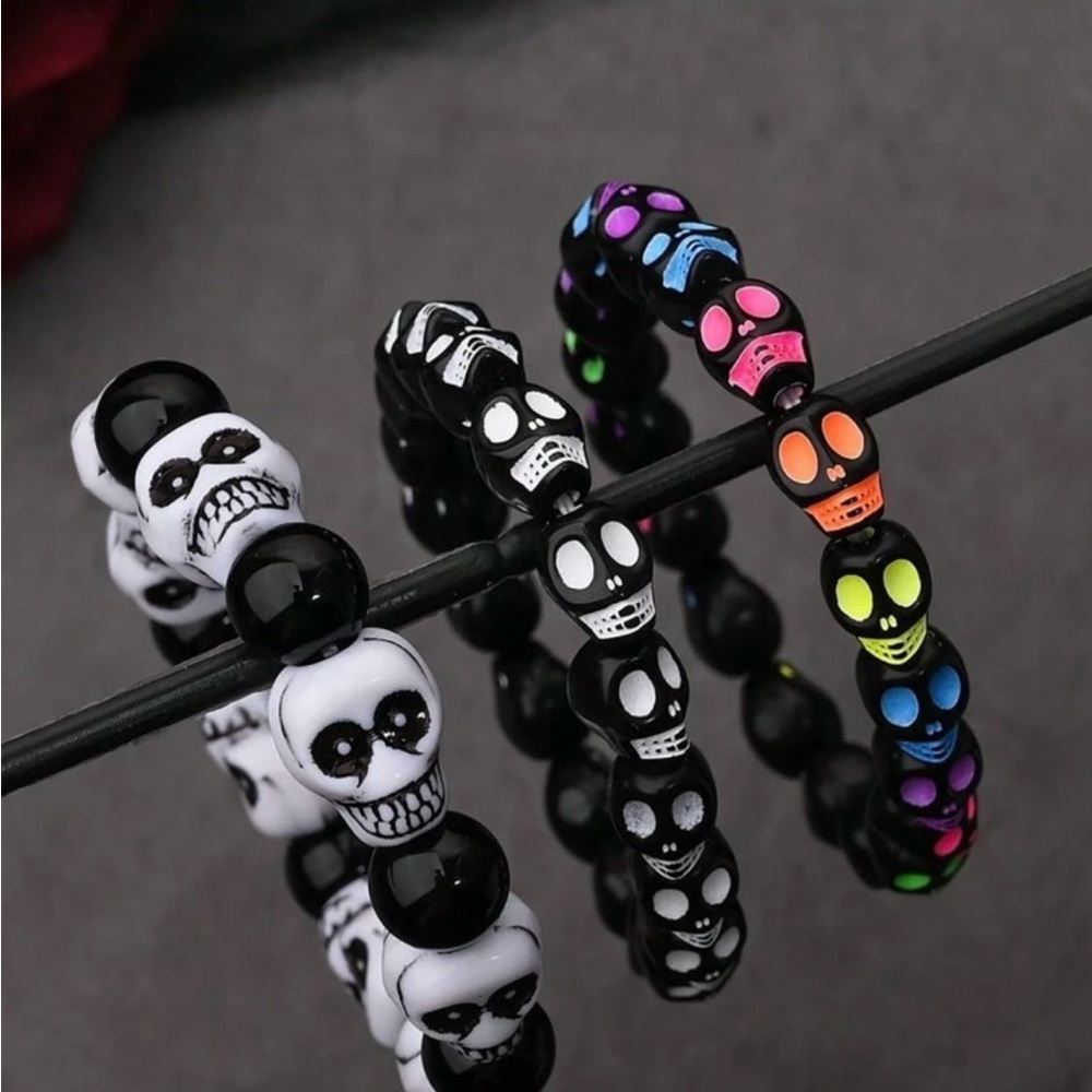 3-piece Colorful Skull elastic Beaded Bracelets